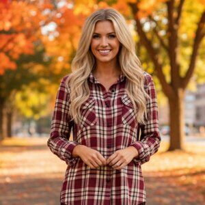 BLANKNYC Plaid Button Down Shirt with Sequin Back, Size Small